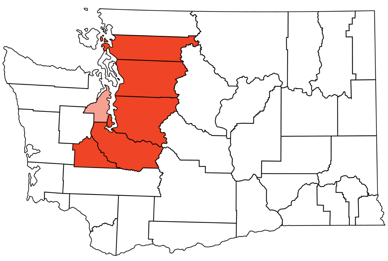 Map of Washington State with Kitsap County highlighted