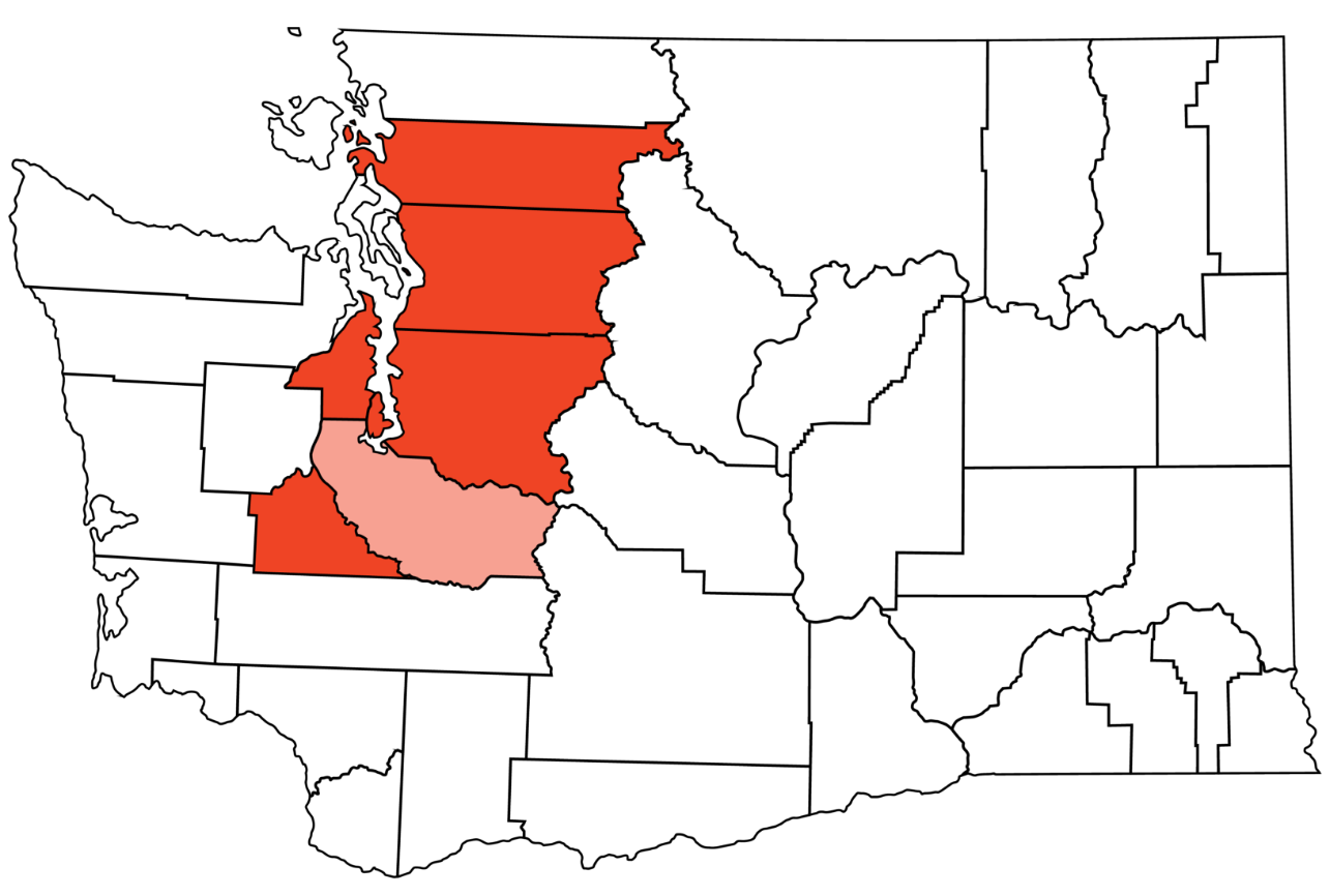 Map of Washington State with Pierce County highlighted