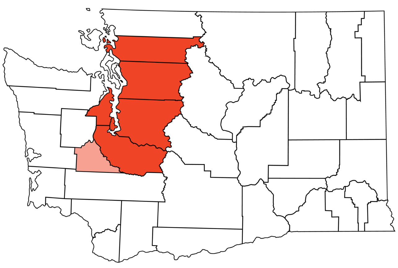 Map of Washington State with Thurston County highlighted